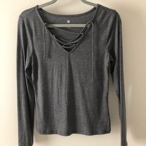 Long Sleeve Lace Up Shirt